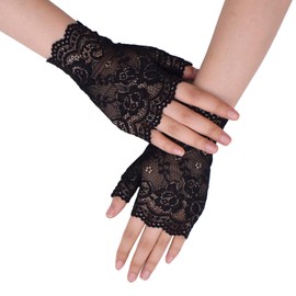 TeeYee Women's Lace Fingerless Gloves Half Finger Lace Gloves Mesh Lace Summer Gloves for Wedding Bride, Black-120 cm, Unit size
