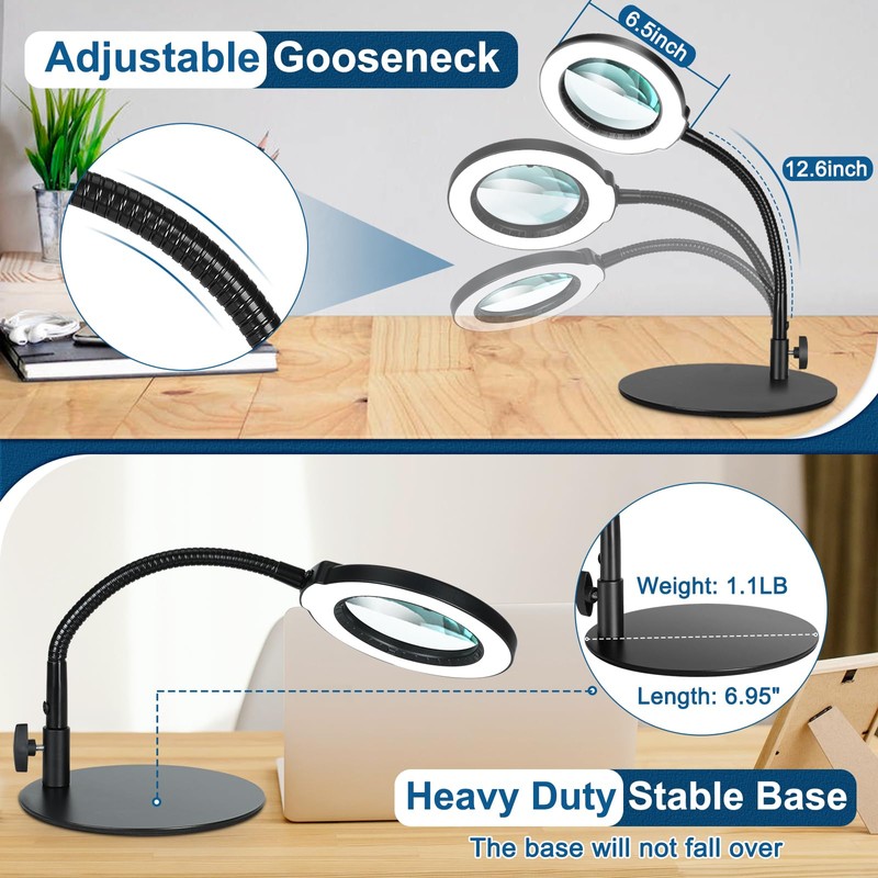 IVMAIE 10X Magnifying Glass with Light, Real Glass Lens, 5