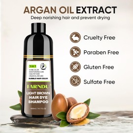 Farndu Light Brown Hair Dye Shampoo for Women Men, Instant Gray Hair Coverage Herbal Ingredients Natural 3 In 1