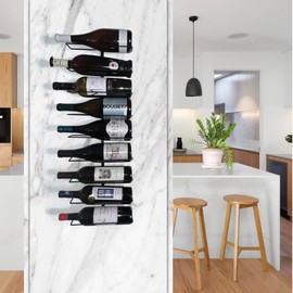Lily's Home Black Metal Wine Rack Wall Mount - 9 Bottle Capacity Holds Wine Bottles, Liquor, Champagne, Towels and More - Wall Mount Wine Bottle Holder for Dining Room,Home Bars - Set of 2