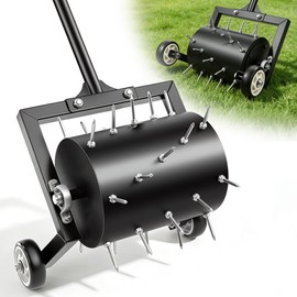 Qsxou Rolling Lawn Aerator, Heavy Duty Spike Aerator Tool for Lawn & Yard, Manual Push Soil Aerator with Wheels for Garden Lawn Care, Grass Root Growth & Soil Aeration