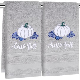 JarThenaAMCS 2Pcs Fall Hand Towel Autumn Pumpkin Maple Leaf Embroidered Cotton Bathroom Towels Soft Absorbent Dish Towel for Drying Cleaning Cooking Thanksgiving Set
