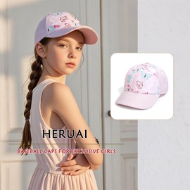 HERUAI Kids Baseball Cap with Ponytail for Girls Boys Golf Adjustable Sun Hat Anti-UV Summer Sports Tennis Cap