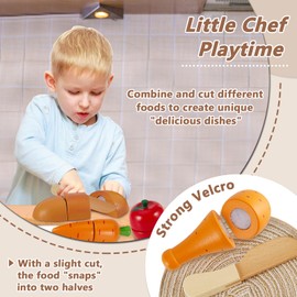 HERSITY Wooden Play Food for Toddlers, Cutting Vegetables Toys Kids Pretend Play Kitchen Accessories Wood, Educational Gifts for 18+ Month Girls Boys