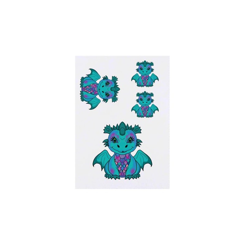 4 x 'Cute Dragon' Temporary Tattoos - Water Resistant, Skin-Safe,
