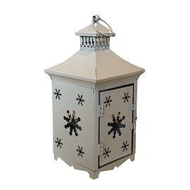 Lantern Candle Holder Metal Teal Distant Grey Snow White Color Indoor Outdoor Christmas Winter Seasonal Decor (Snowflake)