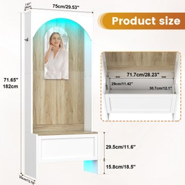 Saudism LED Arched Hall Tree with Bench and Storage, Entryway Bench with Coat Rack and Mirror, Mudroom Storage, Entryway Furniture, 4 Coat Hooks