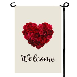 Valentines Day Rose Heart Garden Flags 12x18 Inch -Double Sided Heavy Duty Small Valentines Day Yard Flags UV protection Fade Resistant for Red Wedding Anniversary Welcome Holiday Outdoor