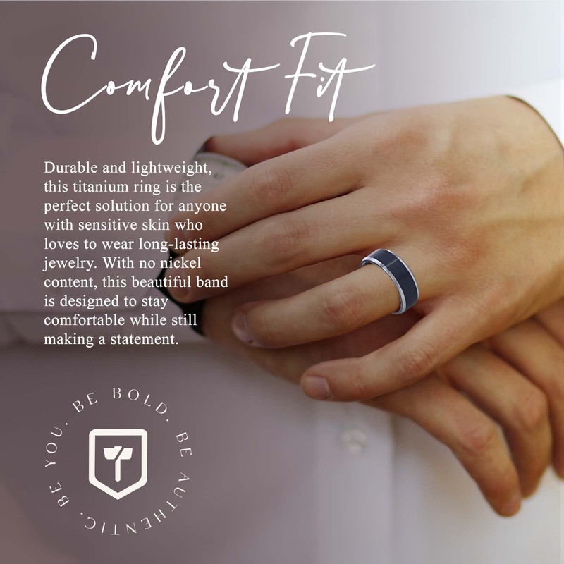 ATNOS Brushed Black Center Polished Beveled Edges Men’s Titanium Wedding