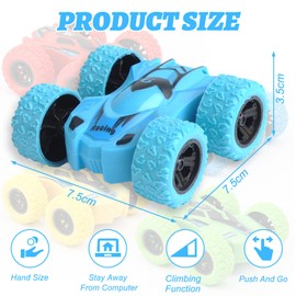 JSTHHTT 4 Pack Boys Kids Toys Age 2-5 Toy Cars Outdoor Toys, Friction Car Toys, Pull Back Car, Pull Back Racing Cars Jumping Stunt Cars, Double Side Inertia Push and Go Cars, Rubber Wheels Cars Toys