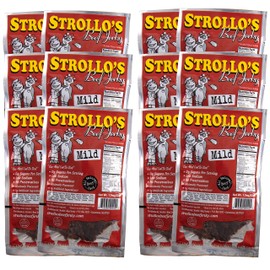 Strollo's Original Mild Beef Jerky Meat Snack 12 Pack- Keto, Paleo, 0g Carb, Low In Sodium, High Protein 0g Sugar - All Natural Beef, USDA Certified