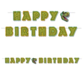 Club Pack of 12 Green Dinosaur 'Happy Birthday' Banners 10'