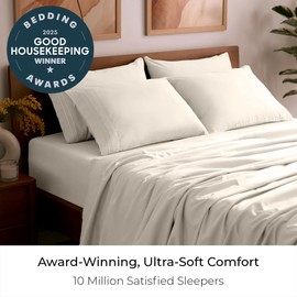 Mellanni California King Sheet Set - 6-Piece Iconic Collection Bedding, (Including 4 Pillowcases), 21-Inch Extra Deep Pocket, Easy Care, Ultra Soft, Cooling Sheets, Brushed Microfiber - Golden Ivory