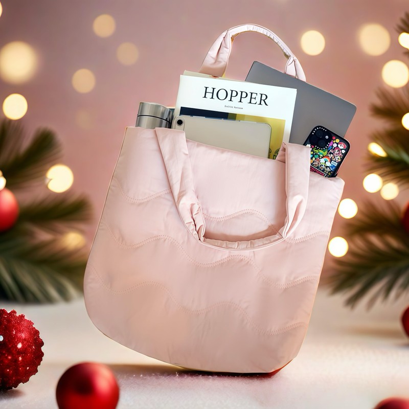 Puffer Tote Bag with Zipper, Large Tote Bag for Women,