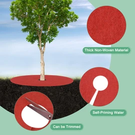 M METERXITY 12 Pack Non Woven Tree Cover Rings,5.9 Inch Tree Protector Weed Fabric Cover,Apply to Garden Tree Mulch Ring/Tree Ring Mulch Mat/Landscape Fabric(Round Red)