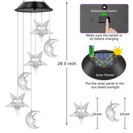 WENANA WENANA Star and Moon Solar Wind Chimes Color Changing Lights Outdoor, Best Gifts for Mom Grandma Women Wife Aunt Sister, Unique Mobile Wind Chime, Mothers Day Yard Decor