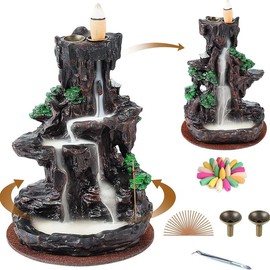 SPACEKEEPER Incense Burner, Backflow Incense Holder 2 sides Waterfall Incense Burnier with 120 Backflow Incense Cones, 30 Incense Sticks, Aromatcherapy Ornamen for home - Style: Two-sided Design
