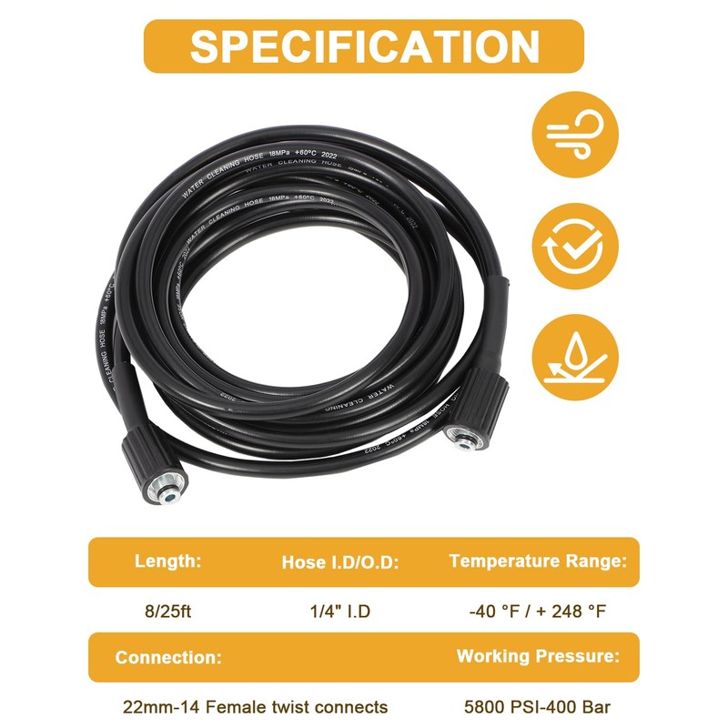 OCPTY 3200 PSI MAX Pressure Washer Hose 25FT x 1/4