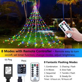 Decute Christmas Decorations Outdoor String Lights 8 Modes and Timer with Remote, Waterproof 320 LED Christmas Tree Lights Star Lights for Yard Garden Backyard Wedding Holiday Decor Multicolor