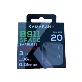 Kamasan B911 Spade Barbless Size 20 To 3lb Nylon 10 Hooks Per Packet