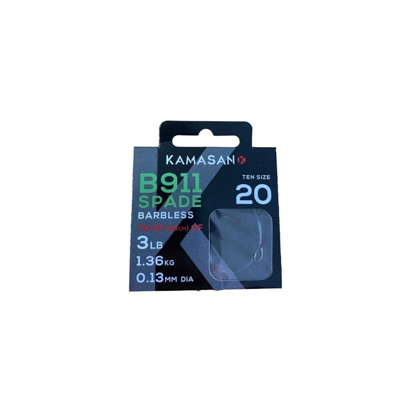 Kamasan B911 Spade Barbless Size 20 To 3lb Nylon 10