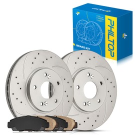 PHILTOP 11.81 inch（300 mm） Front Drilled and Slotted Disc Brake Rotors + Ceramic Pads Kit Compatible with Honda 2012 Accord, Acura 2011-2014 TSX, 6-PC Set replace # 31275