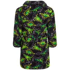 ONLY BOYS Boys' Bathrobe Set - 3 Piece Soft Fuzzy Fleece Robe, Slippers, and Matching Pajama Pants (Sizes: 6-14), Size 8-10, Charcoal Dinos