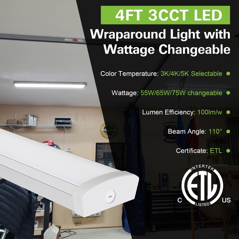 4FT LED Flush Mount Wraparound Light, with 3 Wattages/3 Lumens/3