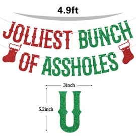 Red Glitter Jolliest Bunch of Assholes Banner, Jolliest Bunch of A-Holes Christmas Party Decorations, Ugly Christmas Party Decorations for Home Office Fireplace Mantel