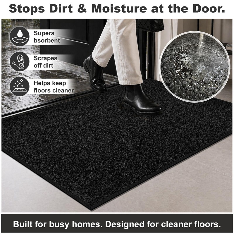 Super Absorbent Front Door Mat, 36" x 24", Non-Slip Washable