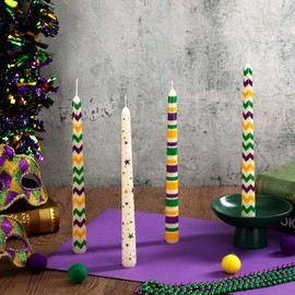 Lounsweer 6 Pcs Mardi Gras Taper Candles 10 Inch Tall Stripes and Star Confetti Candlesticks Mardi Gras Gifts for Dinner Table Decorations Home Theme Party Favor