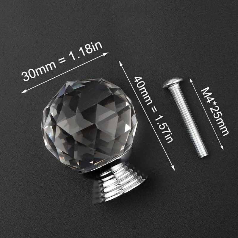 Yesmin Crystal Door Knobs,4 Pcs 30MM Crystal Drawer Carbinet Door