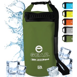 Enthusiast Gear Dry Bag Cooler - Roll Top Insulated Backpack – Portable, Collapsible, Waterproof with Padded Shoulder Strap - Perfect for Kayaking Fishing Beach Hiking -15L (Green)