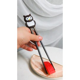 Japanese Chocolate Owl Bird Reusable Training Chopsticks Set With Silicone Guide