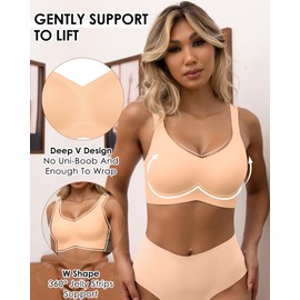 HORISUN Plus Size Wireless Bra Wire Free Bra No Wire Bras for Women Push Up Lace Full Coverage Bra (Peach Medium)