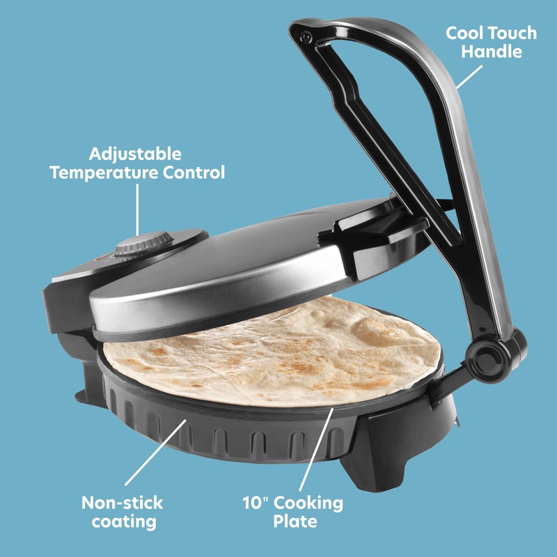 CucinaPro Electric Tortilla Maker - 10" Roti, Flatbread, Non-Stick Cooking