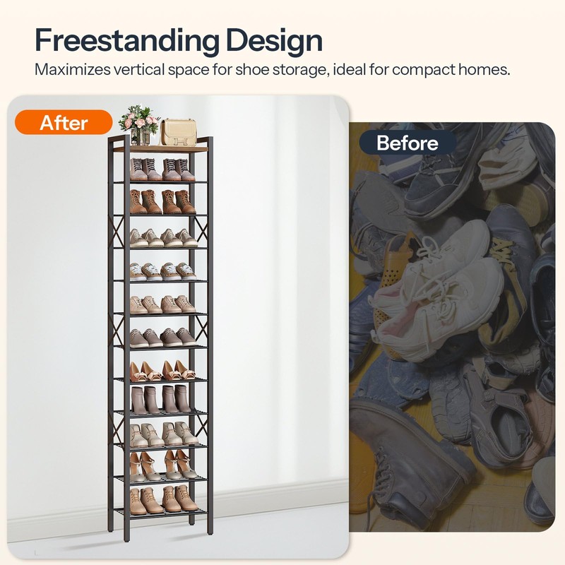 YATINEY 12-Tier Narrow Shoe Rack, Tall Shoe Rack for 12-24