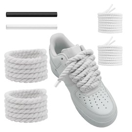 UamGlsob 5/8''(15mm) Thick Rope Shoe Laces for Sneaker, Round Cotton Chunky Shoelaces Replacement Strings for Sneakers (White, 54''/140cm)