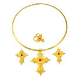 N-Made Beautifull Ethiopian Jewelry for Women Set - Ethiopian Jewelry - Ethiopian Cross - Ethiopian Jewelry Sets Choker Collar Necklace Earrings Rings African Eritrean Accessories Engagement Wedding