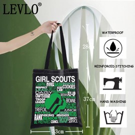 LEVLO Girls Scout Canvas Tote Bag Gift For Girls Scout Mom Girl Scout Leader Shoulder Bag Scouting Journey Merchandise, Girls Scout Bt, Medium