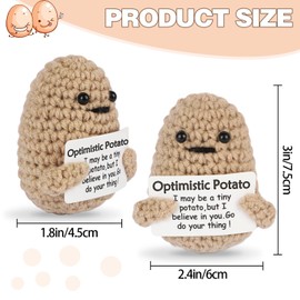 JELUTAR Mini Optimistic Funny Potato, 3 inch Knitted Doll with Card for Cheer Up Gifts and Party Decorations, Cute Crochet Doll for Women Men Mom Dad Friend Birthday Gifts (Potato)