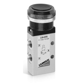 Camozzi 338-895 Manually Operated Valve, 3/2" NC, 1/8", Push Button Black