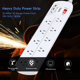 Power Strip, Multi Plug Outlet Extender Nikleb with 10 Outlets, Heavy Duty Extension Cord with 2 USB+1 Type C Fast Charging Ports, USB Desk Charging Station Surge Protector for House, Garage, Patio