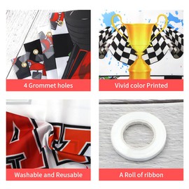 Car Backdrop Racing Birthday Decorations for Men Boys, Red/Blue Race Cars Fast Happy Birthday Background Banner Racing Theme Party Supplies for Indoor Outdoor Photobooth Props Decor, 72.8 x 43.3 Inch