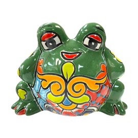 Talavera Bubble Frog Planter Cute Animal Pot Folk Art Mexican Pottery Indoor Outdoor Handmade Multicolor Hand Painted Decor Decor 9.25" (Green Multi)
