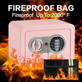 0.23 Cubic Feet Safe Box, Small Safe W/Fireproof Bag, Keys & Pass Code, Digital Electronic Security Money Box for Cash, Document, Home, Office, Hotel Use, Pink, 6.69"D x 9.06"W x 6.69"H