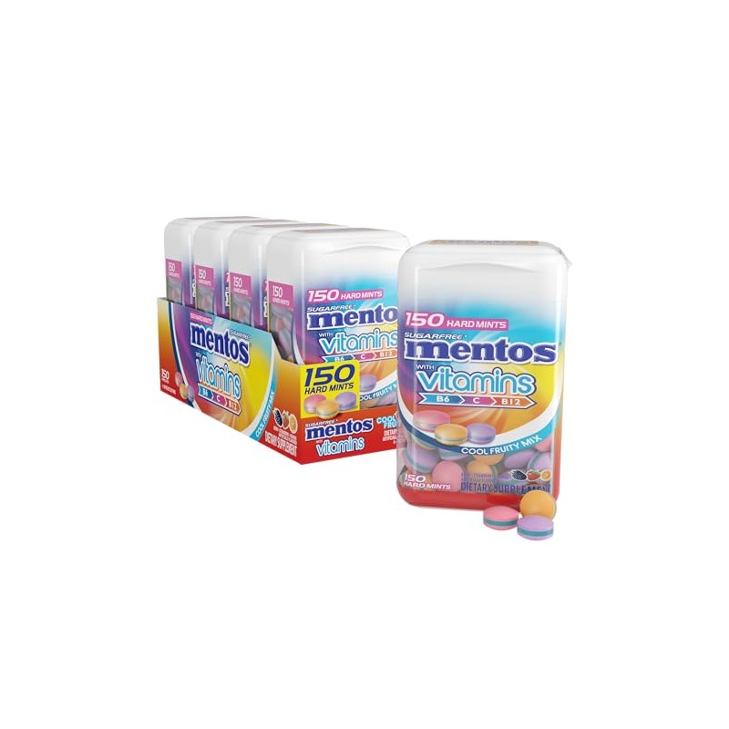 Mentos Vitamin Sugarfree Hard Mints, 150pc, Cool Fruity Mix, (Pack