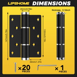 5 "self Closing Door Hinges, Automatic Closing Door Hinge, Spring Hinge, Hydraulic Buffer, 175° one-Way Internal Opening, Space Aluminum Alloy, Adjustable Closing Speed and Force (2, Black)