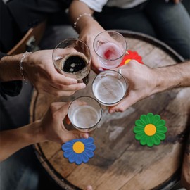 Cute Coasters,Coasters Set of 6,Drink Coasters，for Desktop Protection、Cold Hot Drinks、Beer、Coffee、Bar Table、Desk、Dining Table、Silicone、Thickened、Non-Slip、Double-Sided Available (6 Colors Mixed)