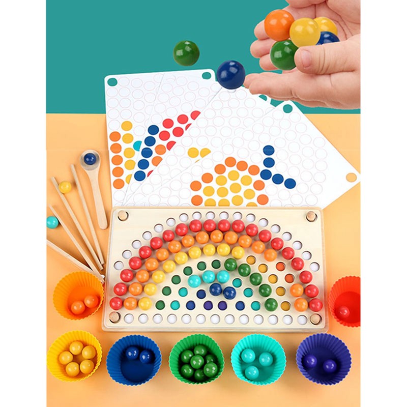 Wooden Peg Board Beads Game Educational Rainbow Clip Beads Puzzle